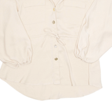 ZEBRA Elasticated Adjustable Waist Womens Blouse Beige Collared Long Sleeve M