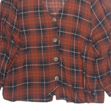 PULL&BEAR Womens Printed Top Red V-Neck Long Sleeve Check S