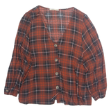 PULL&BEAR Womens Printed Top Red V-Neck Long Sleeve Check S