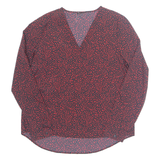 Womens Printed Blouse Red V-Neck Long Sleeve Spotted S