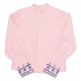 KISS COAST Womens Printed Top Red High Neck Long Sleeve Striped S