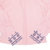 KISS COAST Womens Printed Top Red High Neck Long Sleeve Striped S