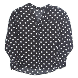 Womens Printed Blouse Black V-Neck Long Sleeve Spotted L