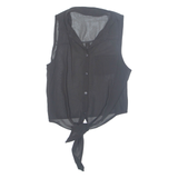 Tie Front Sheer Womens Shirt Black Collared S