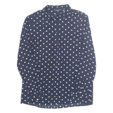 Womens Printed Shirt Blue Collared Long Sleeve Spotted M