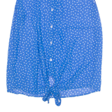 MADE OF MONEY Sheer Tie Front Womens Printed Shirt Blue Collared Spotted M
