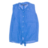 MADE OF MONEY Sheer Tie Front Womens Printed Shirt Blue Collared Spotted M