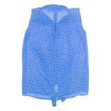 MADE OF MONEY Sheer Tie Front Womens Printed Shirt Blue Collared Spotted M