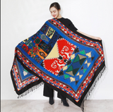 Anyyou 100% Merino Wool Blue Multi-Color Patterns Silk Satin Large Winter Scarf Pashmina Shawl Bandana Perfect For Women Ladies Fashion Style