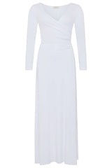 White Long Sleeve Maxi Dress w/ High Slit