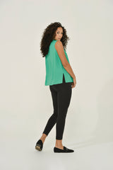Emerald Green Sleeveless Keyhole Blouse w/ Ruffle Neck