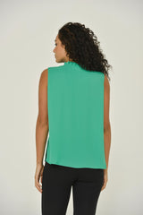 Emerald Green Sleeveless Keyhole Blouse w/ Ruffle Neck