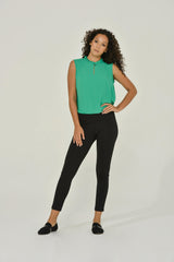 Emerald Green Sleeveless Keyhole Blouse w/ Ruffle Neck