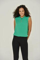 Emerald Green Sleeveless Keyhole Blouse w/ Ruffle Neck