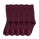 Anyfootwear 5 Pairs One Size 36-43 Purple Retro Long Knitted Socks Cotton Autumn Winter Solid Color Women Student Girls
