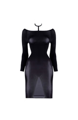 Lustrous Silky Shiny Sheer Off-shoulder Halter Dress