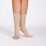 LECHERY® LUSTROUS SILKY SHINY SHEER DRESS SOCKS (2 PAIRS) • NATURAL