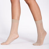 LECHERY® LUSTROUS SILKY SHINY SHEER DRESS SOCKS (2 PAIRS) • NATURAL