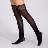 LECHERY® LUSTROUS SILKY SHINY THIGH HIGHS • BLACK