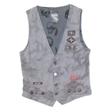 ROCK REBEL Mens Denim Waistcoat Grey S
