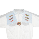 Mens Polo Shirt White Crazy Pattern L