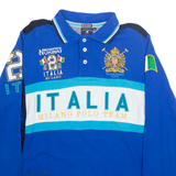 GEOGRAPHICAL NORWAY Mens Polo Shirt Blue Crazy Pattern Long Sleeve L