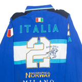 GEOGRAPHICAL NORWAY Mens Polo Shirt Blue Crazy Pattern Long Sleeve L
