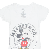 DISNEY Mickey Mouse Womens T-Shirt White V-Neck S