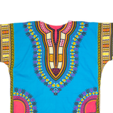 Tribal Pattern Womens Shift Dress Blue Short Sleeve Knee Length M