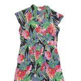 Womens Day Dress Black 90s Floral Short Sleeve Long M