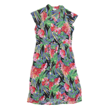 Womens Day Dress Black 90s Floral Short Sleeve Long M