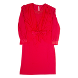 Womens Pencil Dress Red 90s Long Sleeve Midi L