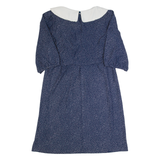 JENNY Womens Day Dress Blue 90s Spotted Midi L