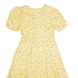 Womens A-Line Dress Yellow 90s Floral Short Sleeve Midi M