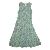 ED MICHAELS Womens A-Line Dress Green 90s Floral Sleeveless Long S