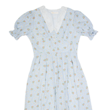 Womens A-Line Dress Blue Floral Short Sleeve Long L