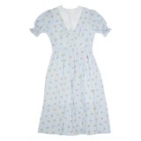 Womens A-Line Dress Blue Floral Short Sleeve Long L