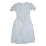 Womens A-Line Dress Blue Floral Short Sleeve Long L