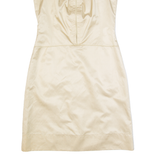 HUGO BOSS Womens Pencil Dress Gold Silk Sleeveless Knee Length UK 10