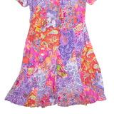 Womens Tea Dress Pink 90s Crazy Pattern Short Sleeve Knee Length M