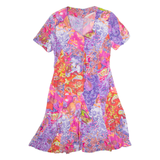 Womens Tea Dress Pink 90s Crazy Pattern Short Sleeve Knee Length M