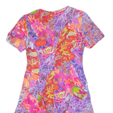 Womens Tea Dress Pink 90s Crazy Pattern Short Sleeve Knee Length M