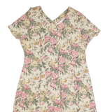 UNI MONDO Womens Tea Dress Cream 90s Floral Short Sleeve Long XL