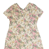 UNI MONDO Womens Tea Dress Cream 90s Floral Short Sleeve Long XL