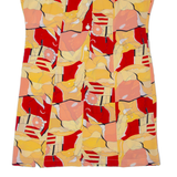 Sheer Womens Shift Dress Yellow 90s Crazy Pattern Sleeveless Midi L