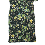 Womens Pencil Dress Black 90s Floral Short Sleeve Long XL