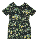 Womens Pencil Dress Black 90s Floral Short Sleeve Long XL