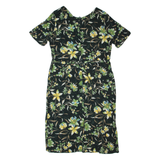 Womens Pencil Dress Black 90s Floral Short Sleeve Long XL