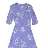 Womens A-Line Dress Purple 90s Floral Short Sleeve Long XS