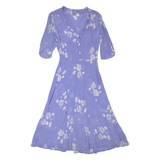 Womens A-Line Dress Purple 90s Floral Short Sleeve Long XS